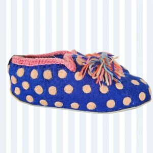 French Knot Anthro Polka Dot Maximalist 100% Wool Fun Slippers sz 7.5 - 8